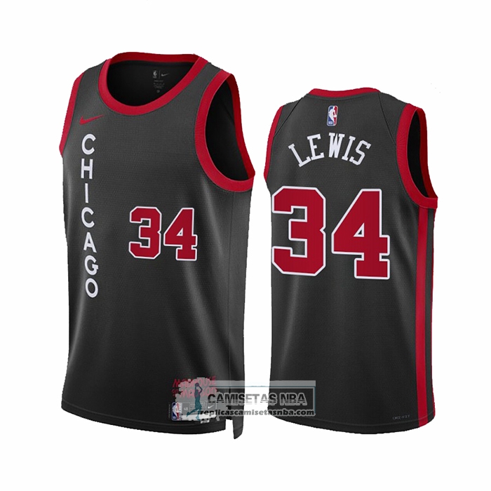 Camiseta Chicago Bulls Justin Lewis NO 34 Ciudad 2023-24 Negro